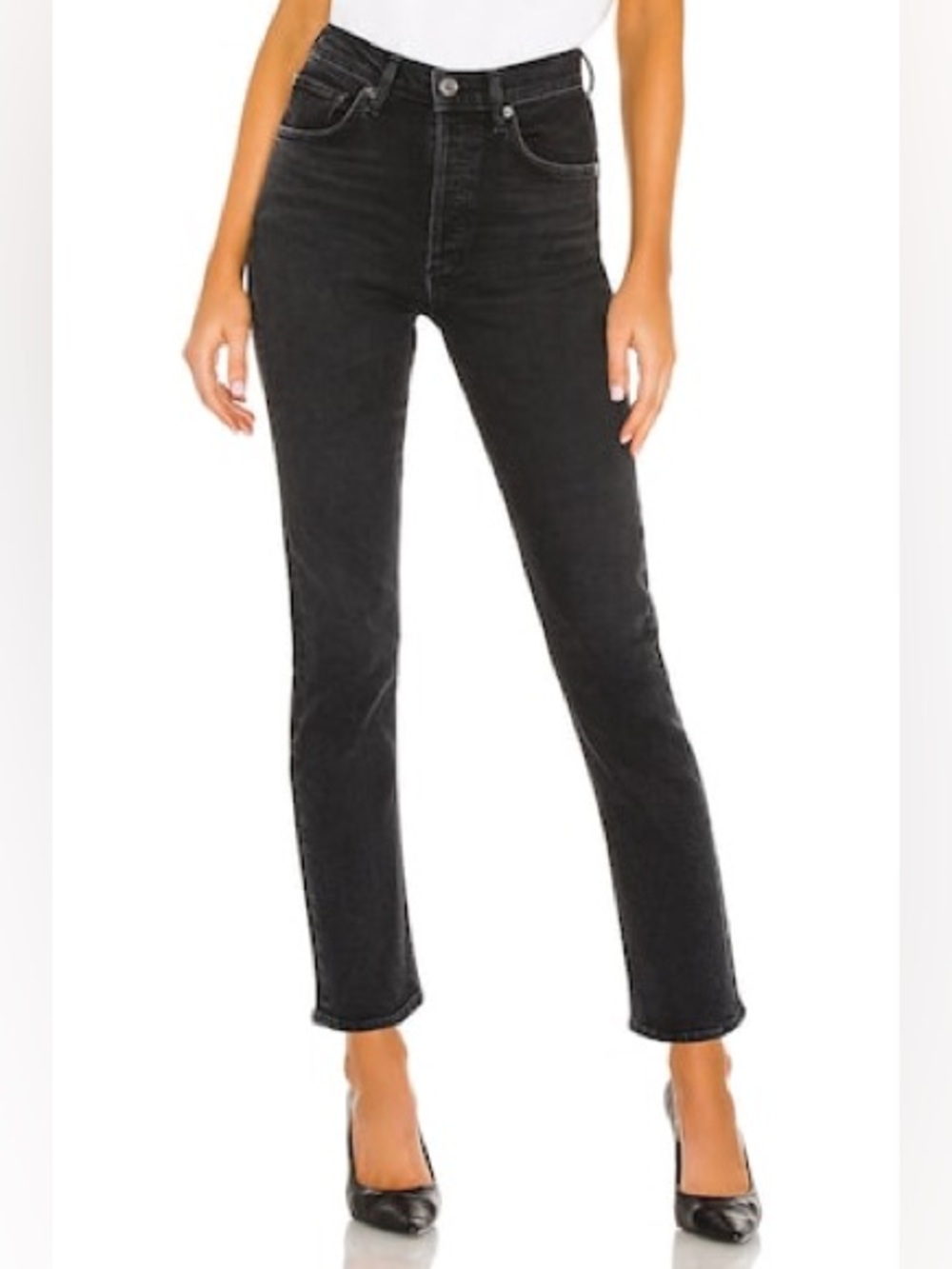AGOLDE Riley High Rise Straight Crop Jeans 24 Panoramic Black Wash Denim